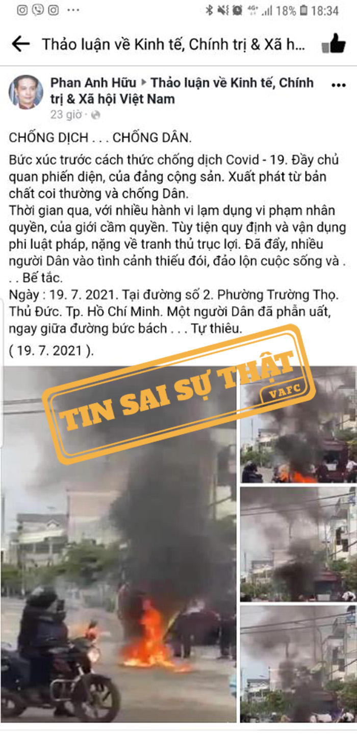 Một người dân phẫn uất với cách chống dịch covid-19, ngay giữa đường bức bách tự thiêu là tin sai sự thật