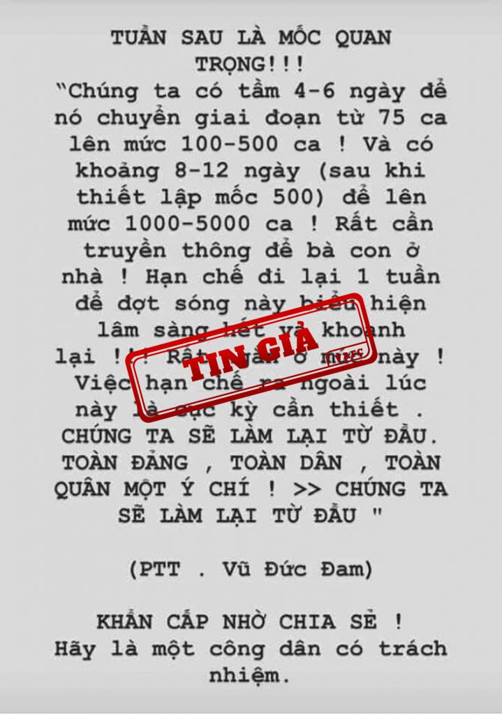 Giả mạo phát ngôn của Phó Thủ tướng Vũ Đức Đam về dịch Covid-19