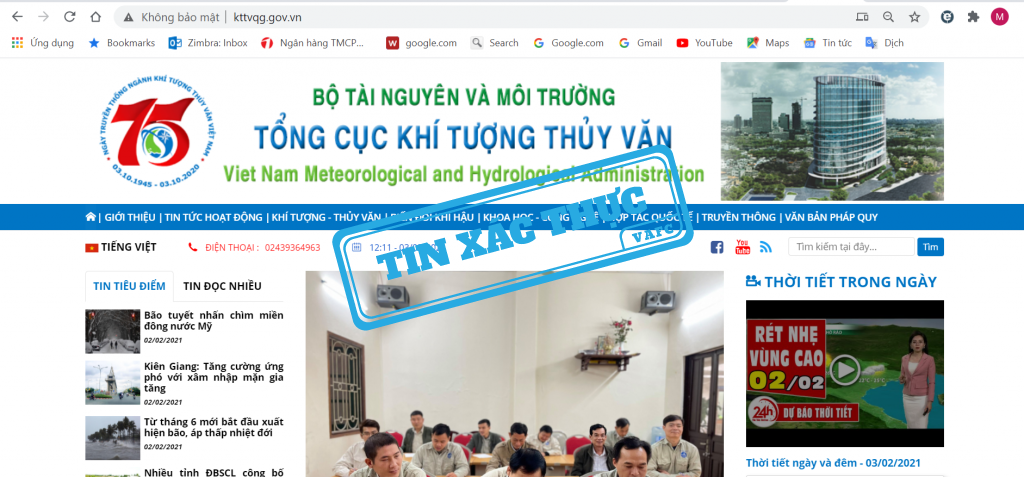 Website và tài khoản fanpage chính thức của Trung tâm Dự báo khí tượng thủy văn quốc gia