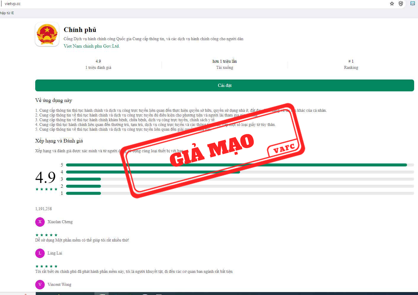 Giả mạo phần mềm của Chính phủ để lừa đảo