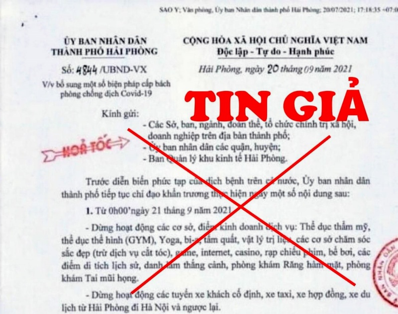 Văn bản về phòng dịch của Hải Phòng trên mạng xã hội là giả mạo