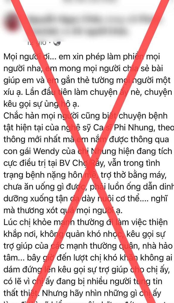 Thông tin kêu gọi ủng hộ Phi Nhung là giả mạo