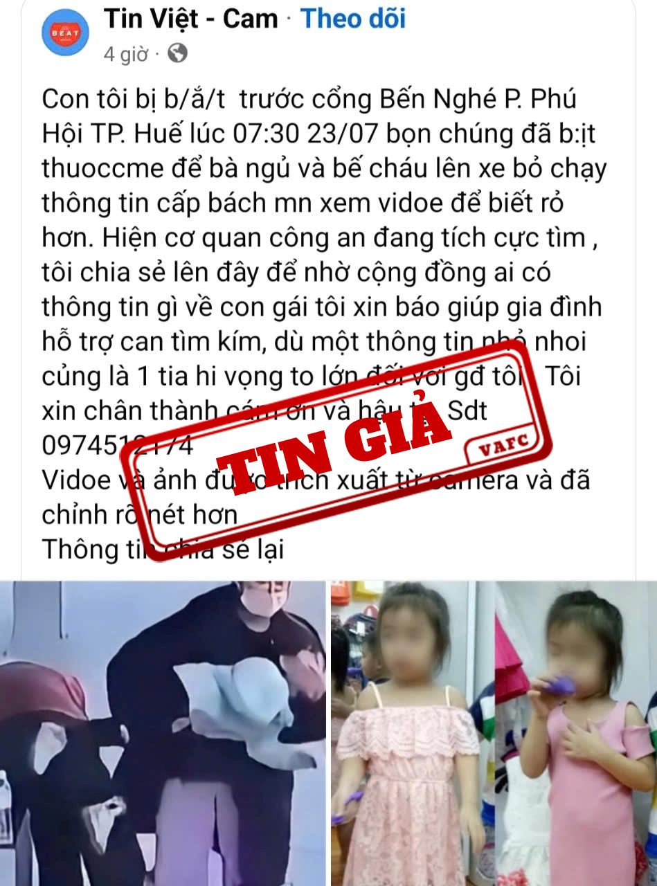 Cảnh báo tin giả về vụ bắt cóc trẻ em ở Huế
