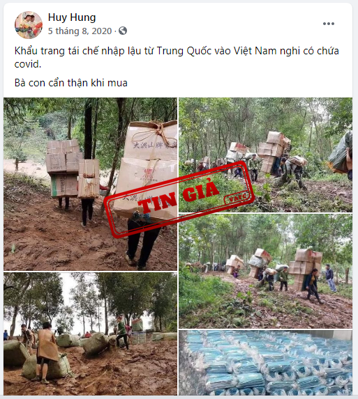 Tin giả “Khẩu trang tái chế nhập lậu từ Trung Quốc vào Việt Nam nghi có chứa covid”