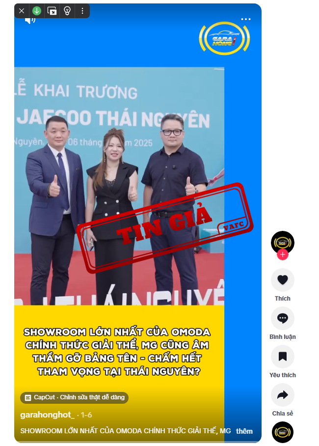 Thông tin sai sự thật về việc Omoda & Jaecoo 